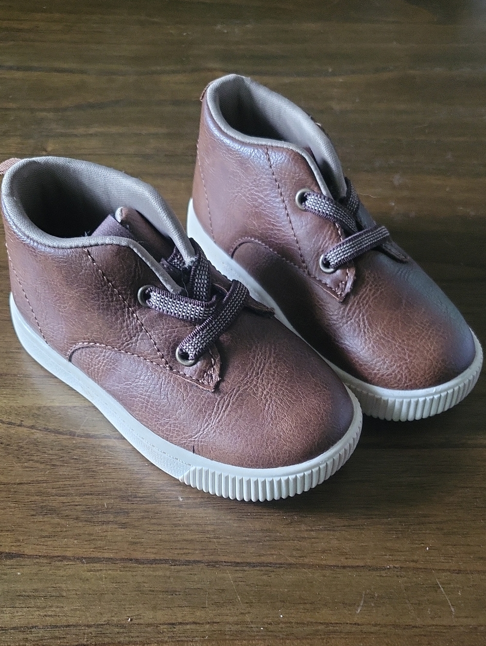 Carter's Brown Faux-Leather Kids High-Top Boots with White Soles